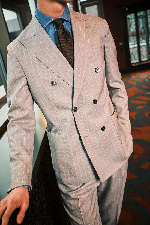 Onesto Vicenza Suit Tropical Pinstripe Sand-14